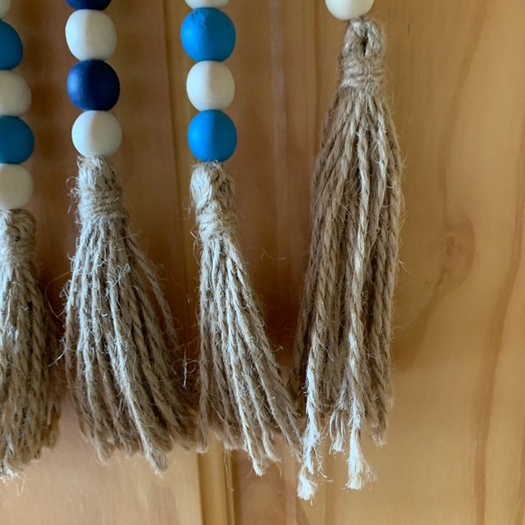 Blue & White Boho Wall Bead Hanging Decor - Picture 2 of 4